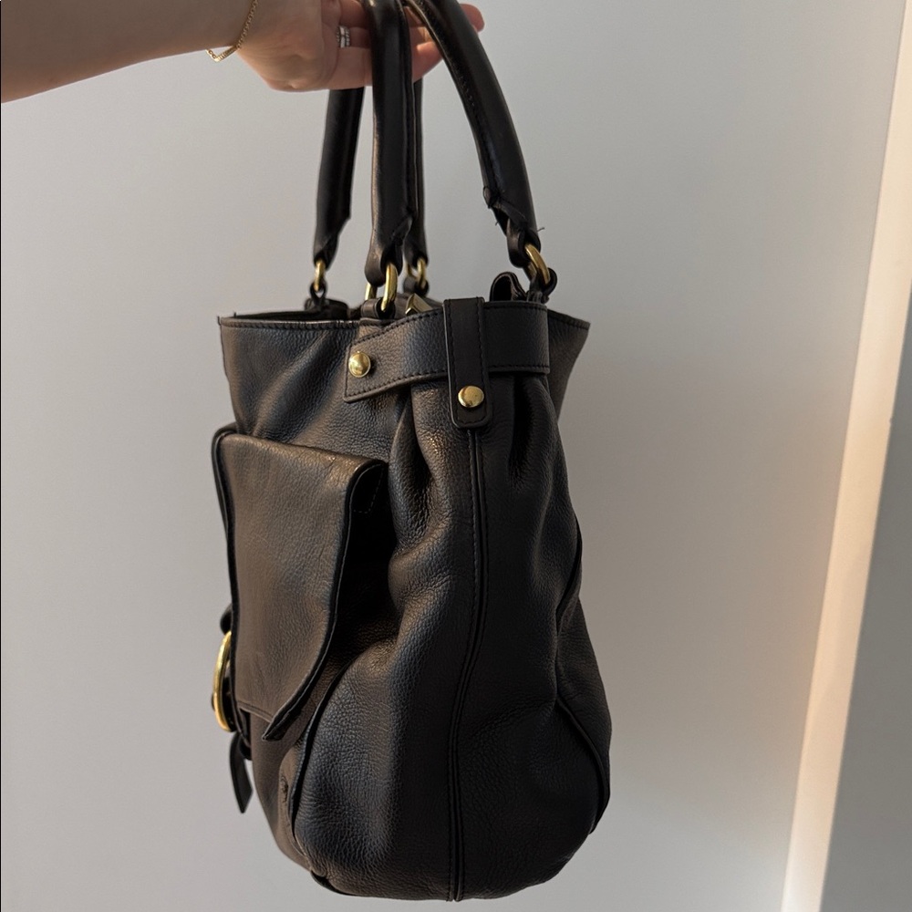 Kooba Black Leather Shoulder Bag with Gold Buckle - Picture 8 of 9